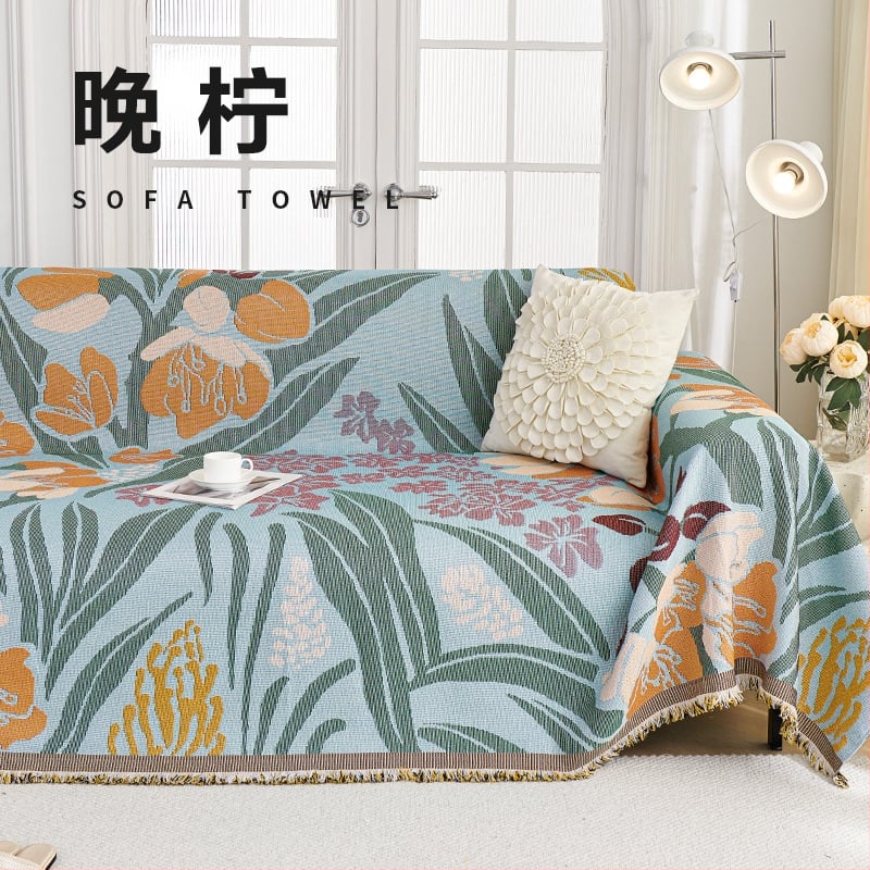 Poliészter-pamut kanapévédő növény- és virágmintával, moduláris kanapéhoz, Skandináv stílusú, porvédő