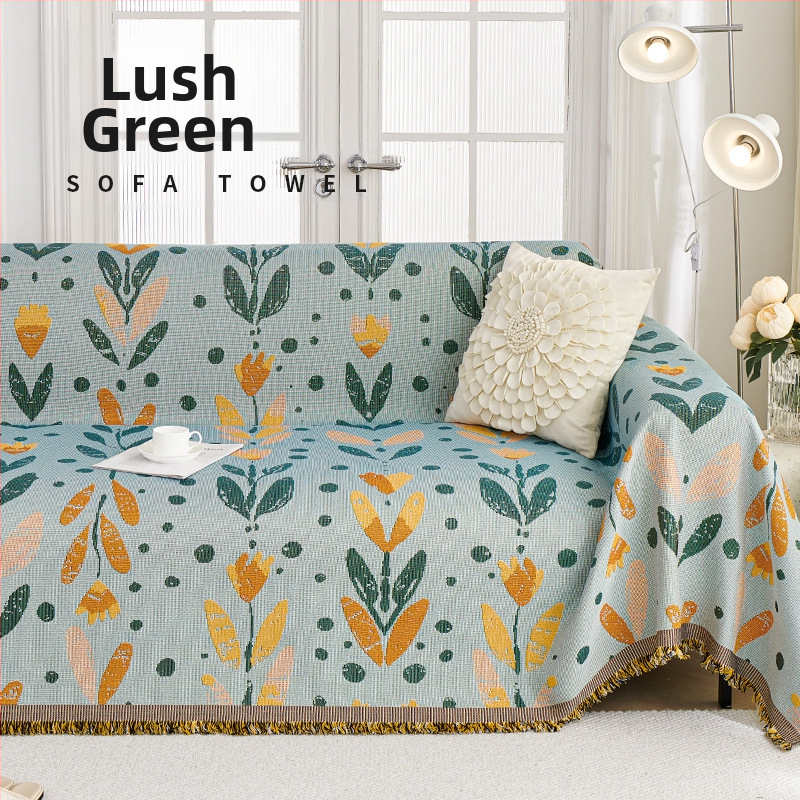 Poliészter-pamut kanapévédő növény- és virágmintával, moduláris kanapéhoz, Skandináv stílusú, porvédő