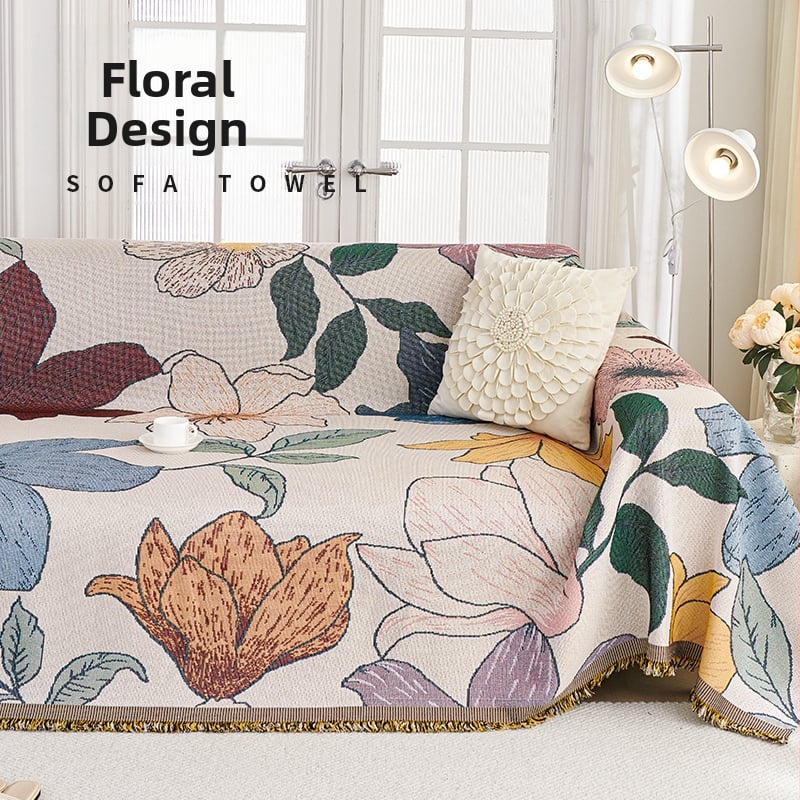 Poliészter-pamut kanapévédő növény- és virágmintával, moduláris kanapéhoz, Skandináv stílusú, porvédő