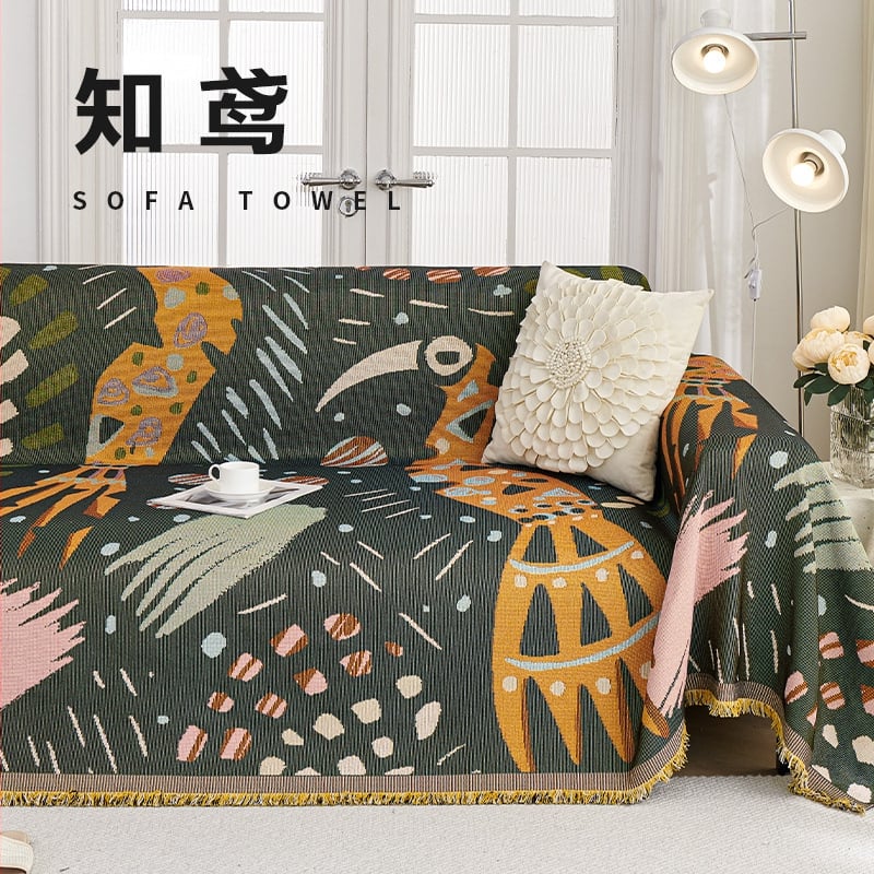 Poliészter-pamut kanapévédő növény- és virágmintával, moduláris kanapéhoz, Skandináv stílusú, porvédő