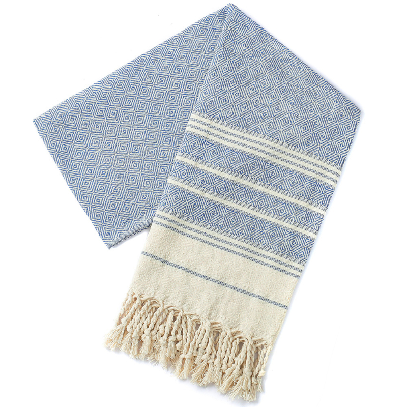 Sheng Peng Plažni ručnik od 100% pamuka s dijamantnim jacquard uzorkom i resicama, debeli, iznimno mekan