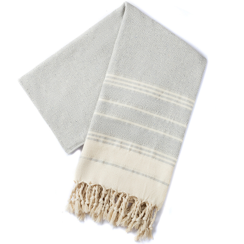 Sheng Peng Plažni ručnik od 100% pamuka s dijamantnim jacquard uzorkom i resicama, debeli, iznimno mekan