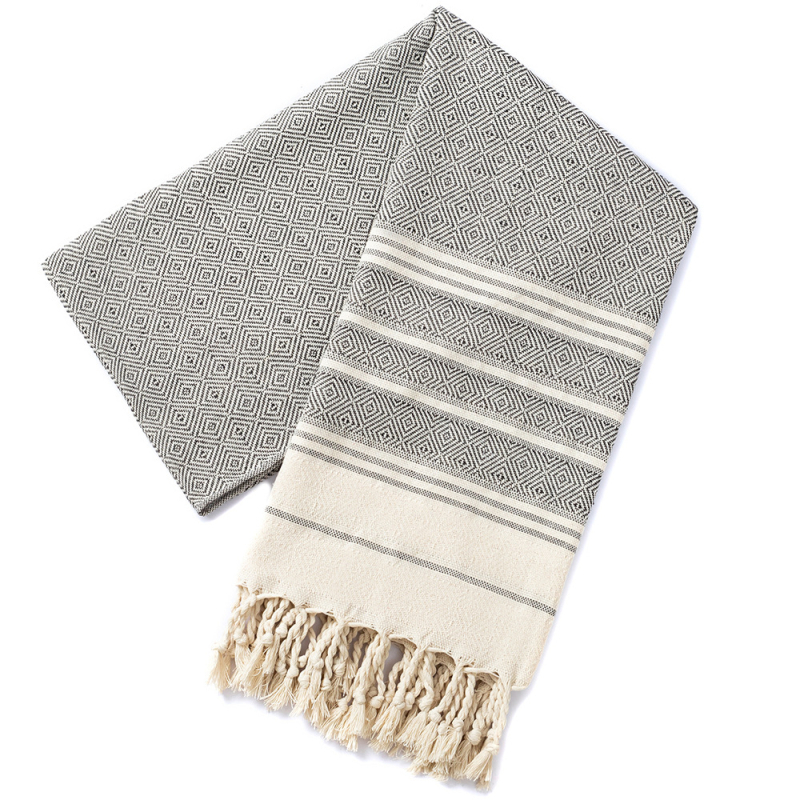 Sheng Peng Plažni ručnik od 100% pamuka s dijamantnim jacquard uzorkom i resicama, debeli, iznimno mekan