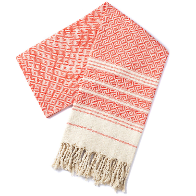 Sheng Peng Plažni ručnik od 100% pamuka s dijamantnim jacquard uzorkom i resicama, debeli, iznimno mekan