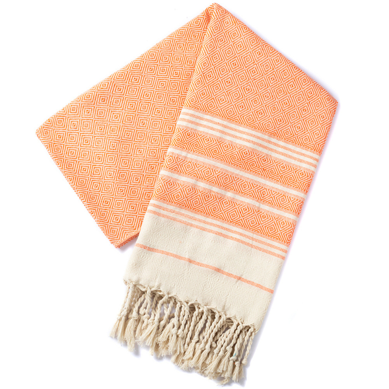 Sheng Peng Plažni ručnik od 100% pamuka s dijamantnim jacquard uzorkom i resicama, debeli, iznimno mekan