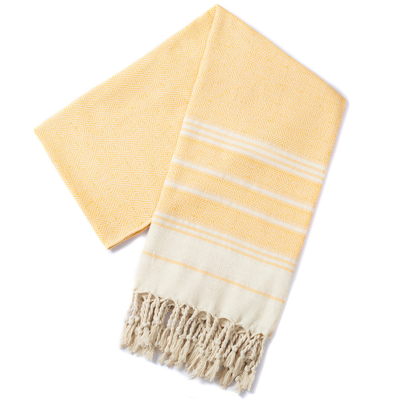 Sheng Peng Plažni ručnik od 100% pamuka s dijamantnim jacquard uzorkom i resicama, debeli, iznimno mekan