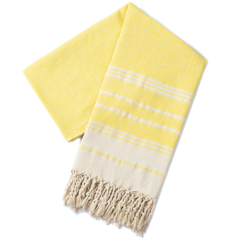 Sheng Peng Plažni ručnik od 100% pamuka s dijamantnim jacquard uzorkom i resicama, debeli, iznimno mekan