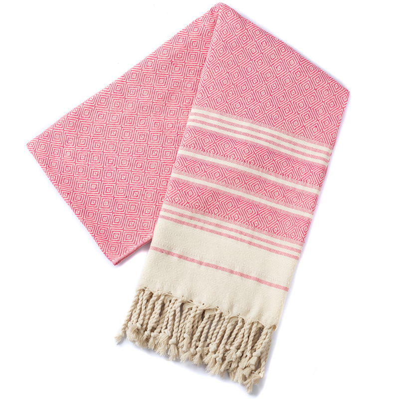 Sheng Peng Plažni ručnik od 100% pamuka s dijamantnim jacquard uzorkom i resicama, debeli, iznimno mekan