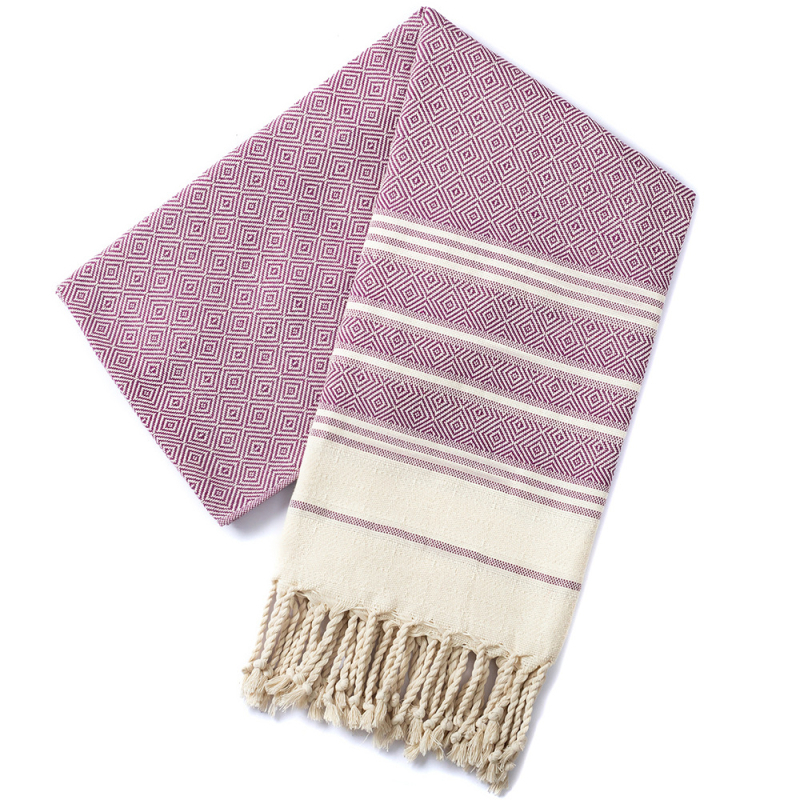 Sheng Peng Plažni ručnik od 100% pamuka s dijamantnim jacquard uzorkom i resicama, debeli, iznimno mekan