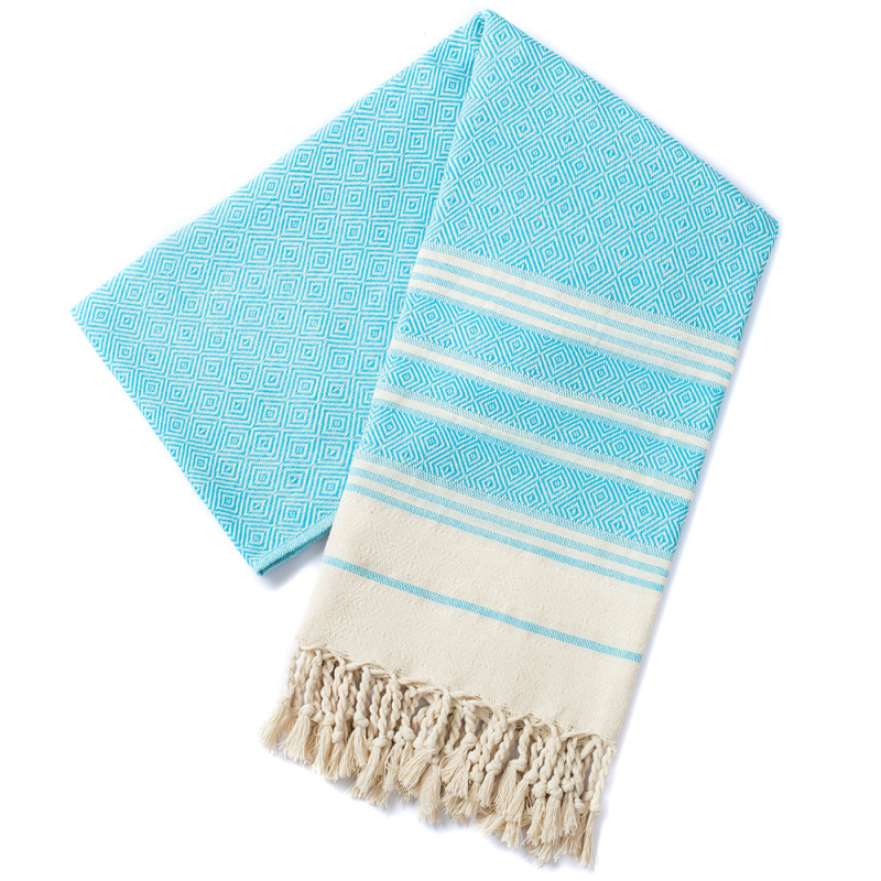 Sheng Peng Plažni ručnik od 100% pamuka s dijamantnim jacquard uzorkom i resicama, debeli, iznimno mekan