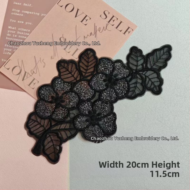 Κέντημένο appliqué δαντέλας organza για ρούχα — Υλικό: organza; Εφαρμογή: ενδύματα; Μάρκα: Yu Cheng embroidery