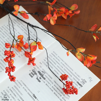 Zīda ziedu zari, vintage-wabi-sabi stilā ar rudens augļu izskatu, viens zars, šķirne 19037921829, mājas dekorācijai un fotogrāfiju rekvizītiem