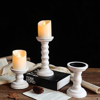 Medinė žvakidė su romėniška kolona, šiuolaikiškas minimalistinis stilius, namų dekorui ir stalinių nuotraukų rekvizitui