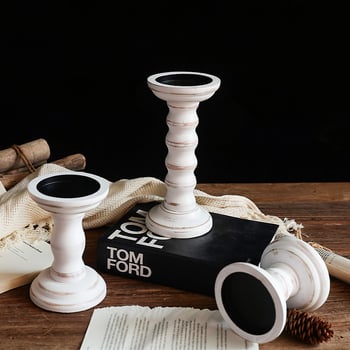 Medinė žvakidė su romėniška kolona, šiuolaikiškas minimalistinis stilius, namų dekorui ir stalinių nuotraukų rekvizitui