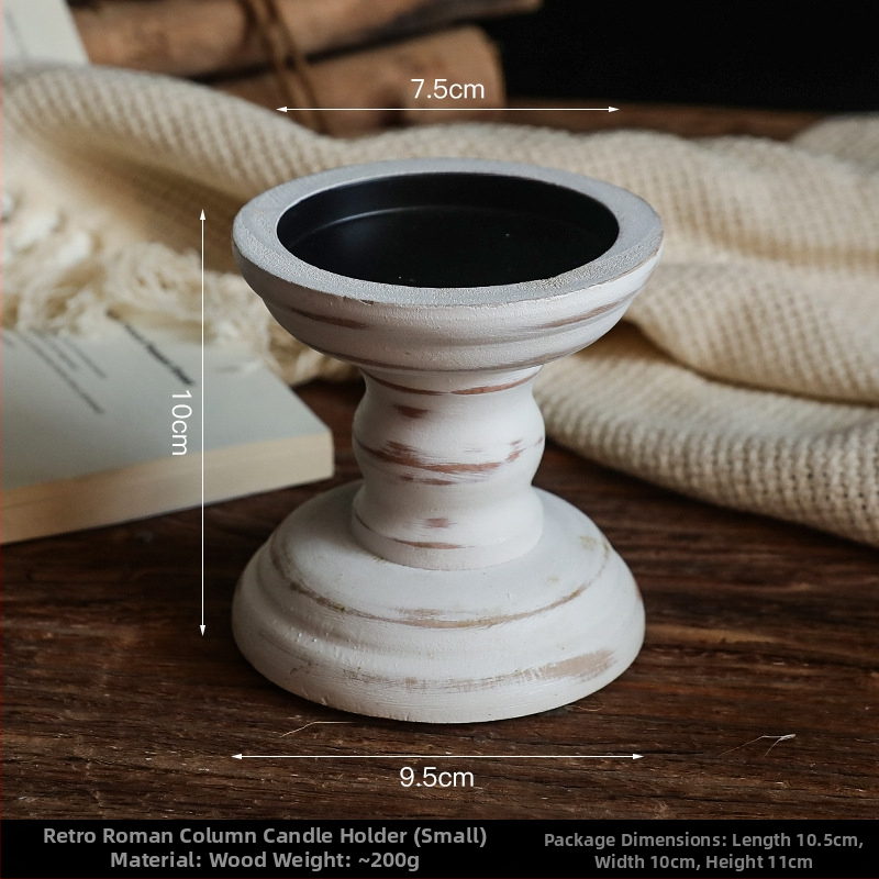 Medinė žvakidė su romėniška kolona, šiuolaikiškas minimalistinis stilius, namų dekorui ir stalinių nuotraukų rekvizitui