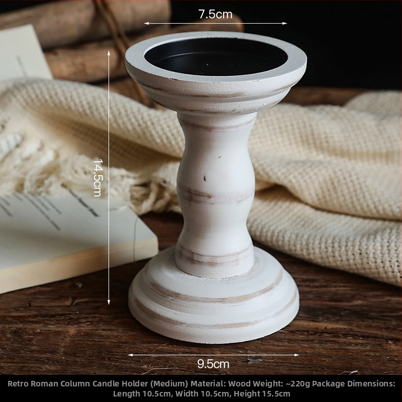 Medinė žvakidė su romėniška kolona, šiuolaikiškas minimalistinis stilius, namų dekorui ir stalinių nuotraukų rekvizitui