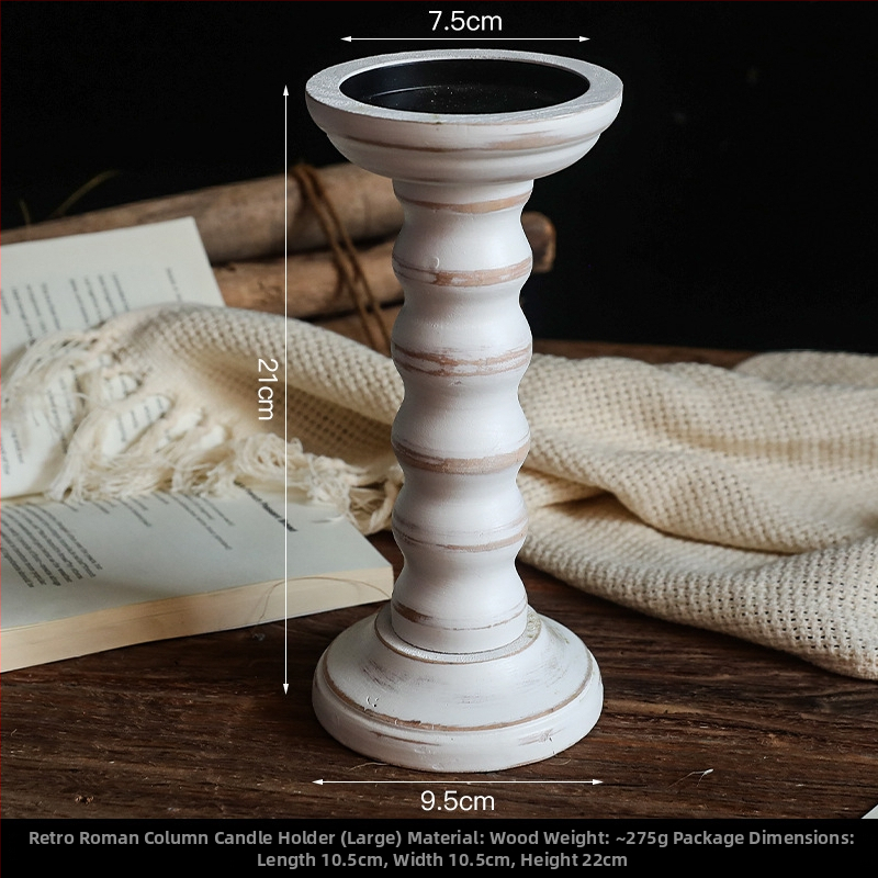 Medinė žvakidė su romėniška kolona, šiuolaikiškas minimalistinis stilius, namų dekorui ir stalinių nuotraukų rekvizitui