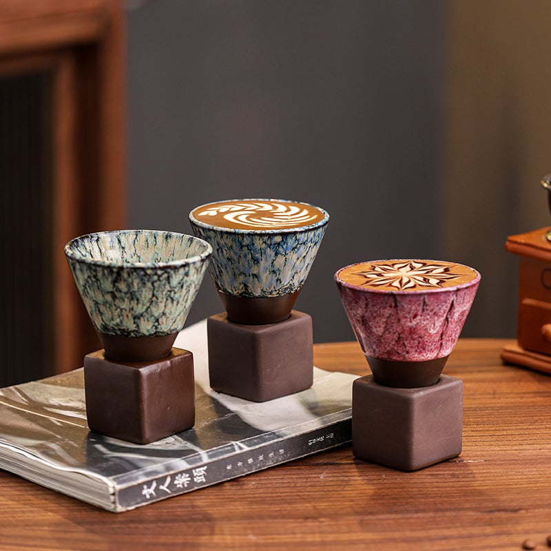 Kafijas krūzes komplekts ar glazūras maiņu efektu, retro stilā, pielāgojamas, 300 g