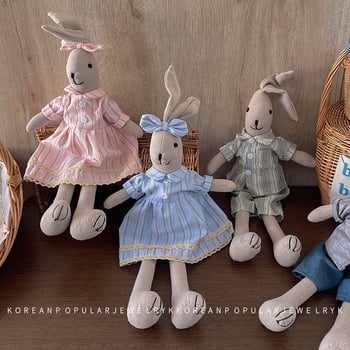Rankų darbo audinio kiškio lėlė vaikams – korėjiečio stiliaus miela lėlė, animacinės išvaizdos žaislas namų dekorui, 3–6 metų