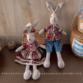 Rankų darbo audinio kiškio lėlė vaikams – korėjiečio stiliaus miela lėlė, animacinės išvaizdos žaislas namų dekorui, 3–6 metų