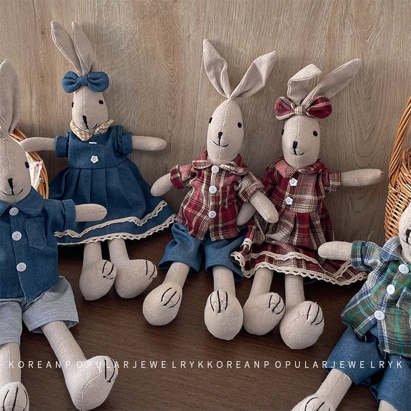 Rankų darbo audinio kiškio lėlė vaikams – korėjiečio stiliaus miela lėlė, animacinės išvaizdos žaislas namų dekorui, 3–6 metų