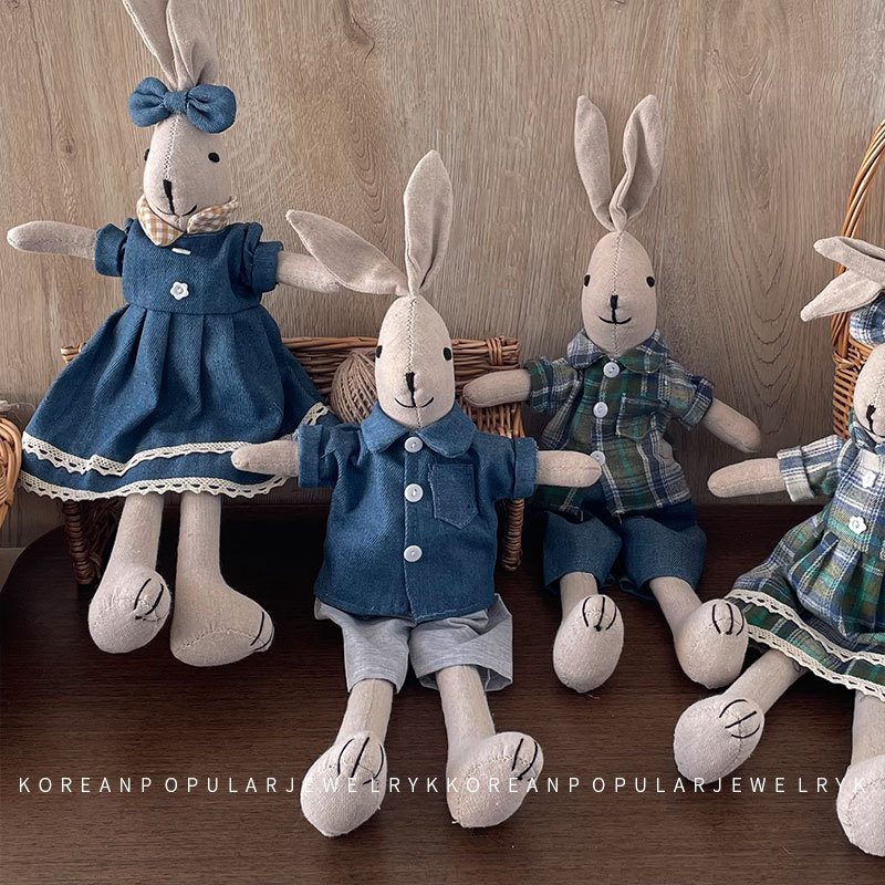 Rankų darbo audinio kiškio lėlė vaikams – korėjiečio stiliaus miela lėlė, animacinės išvaizdos žaislas namų dekorui, 3–6 metų