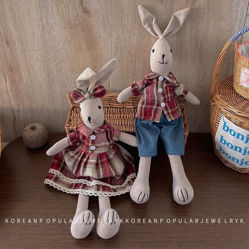 Rankų darbo audinio kiškio lėlė vaikams – korėjiečio stiliaus miela lėlė, animacinės išvaizdos žaislas namų dekorui, 3–6 metų