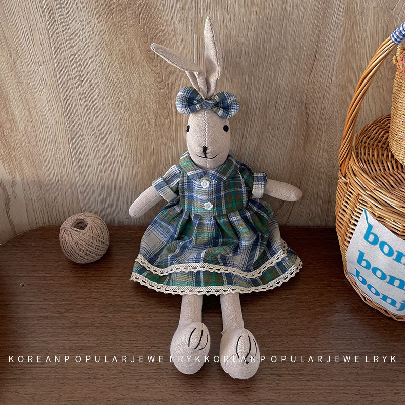 Rankų darbo audinio kiškio lėlė vaikams – korėjiečio stiliaus miela lėlė, animacinės išvaizdos žaislas namų dekorui, 3–6 metų