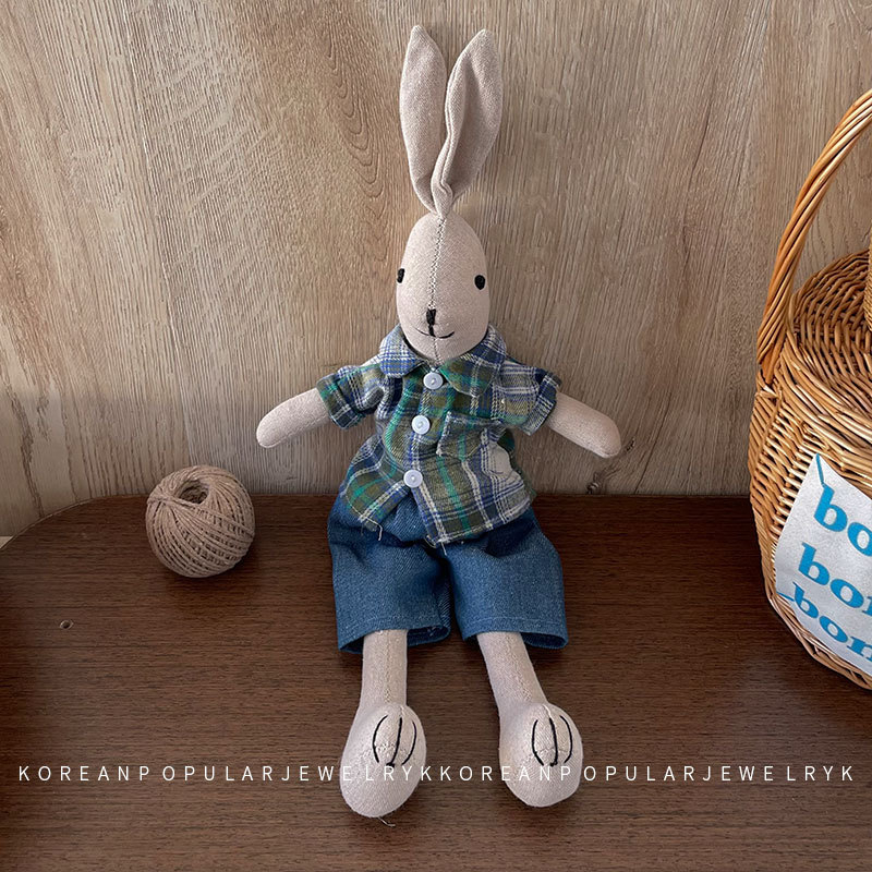 Rankų darbo audinio kiškio lėlė vaikams – korėjiečio stiliaus miela lėlė, animacinės išvaizdos žaislas namų dekorui, 3–6 metų