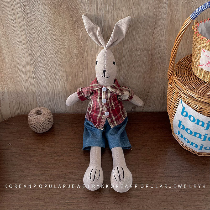Rankų darbo audinio kiškio lėlė vaikams – korėjiečio stiliaus miela lėlė, animacinės išvaizdos žaislas namų dekorui, 3–6 metų