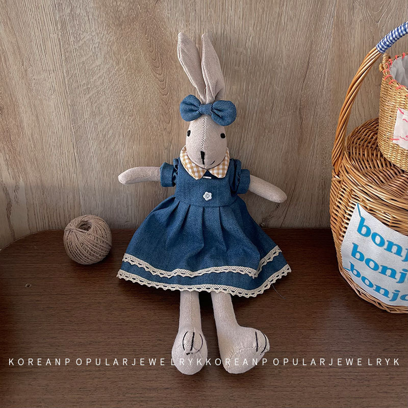 Rankų darbo audinio kiškio lėlė vaikams – korėjiečio stiliaus miela lėlė, animacinės išvaizdos žaislas namų dekorui, 3–6 metų