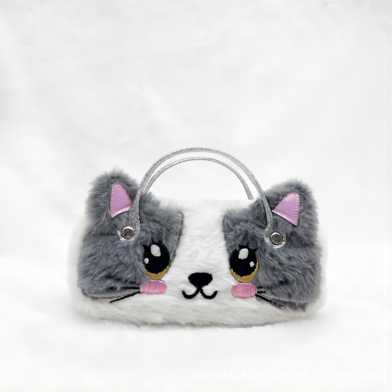 Weika pūkų vaikiška rankinė su gėlės šypsenos dizainu, išsiuvinėtas audinys