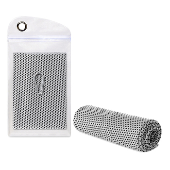 Šaldantis sportinis rankšluostis jogai ir bėgiojimui – poliesterio pluošto mišinys, kraštai siuvami, 45 g/m², vandens sugėrimas 11–15 s, rankšluostis su šaldančia savybe