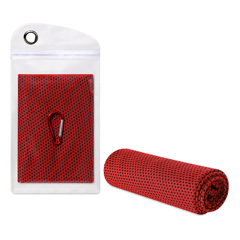 Šaldantis sportinis rankšluostis jogai ir bėgiojimui – poliesterio pluošto mišinys, kraštai siuvami, 45 g/m², vandens sugėrimas 11–15 s, rankšluostis su šaldančia savybe