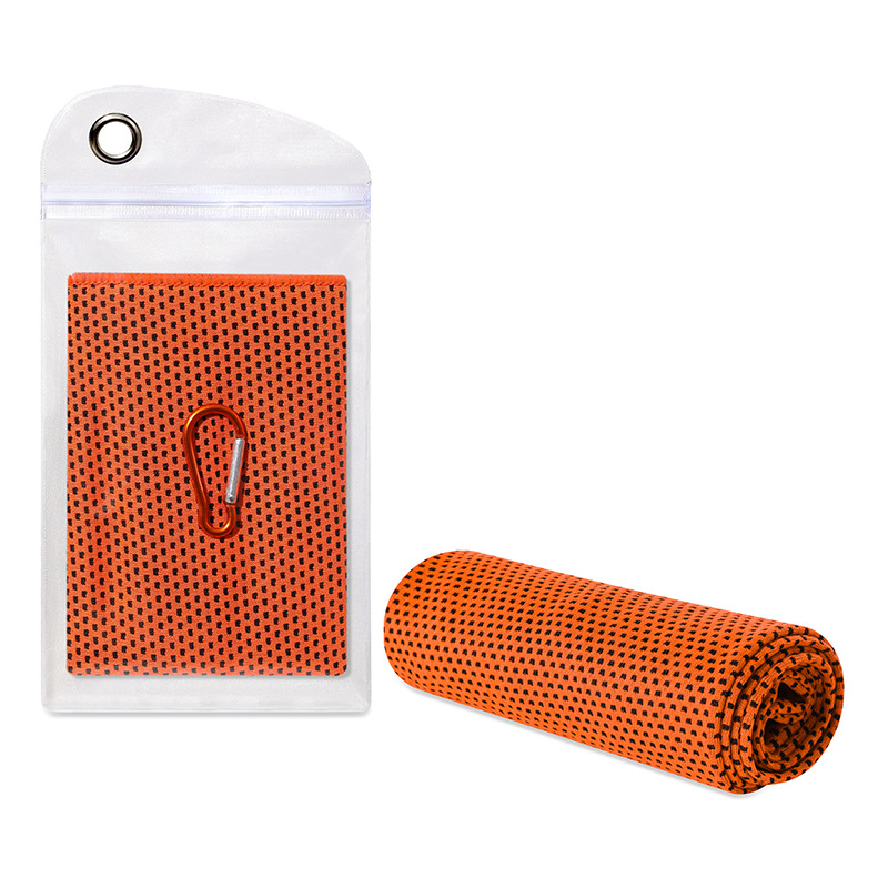 Šaldantis sportinis rankšluostis jogai ir bėgiojimui – poliesterio pluošto mišinys, kraštai siuvami, 45 g/m², vandens sugėrimas 11–15 s, rankšluostis su šaldančia savybe