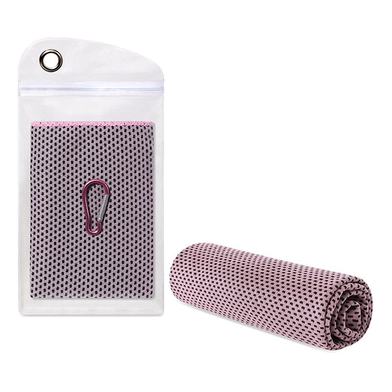 Šaldantis sportinis rankšluostis jogai ir bėgiojimui – poliesterio pluošto mišinys, kraštai siuvami, 45 g/m², vandens sugėrimas 11–15 s, rankšluostis su šaldančia savybe