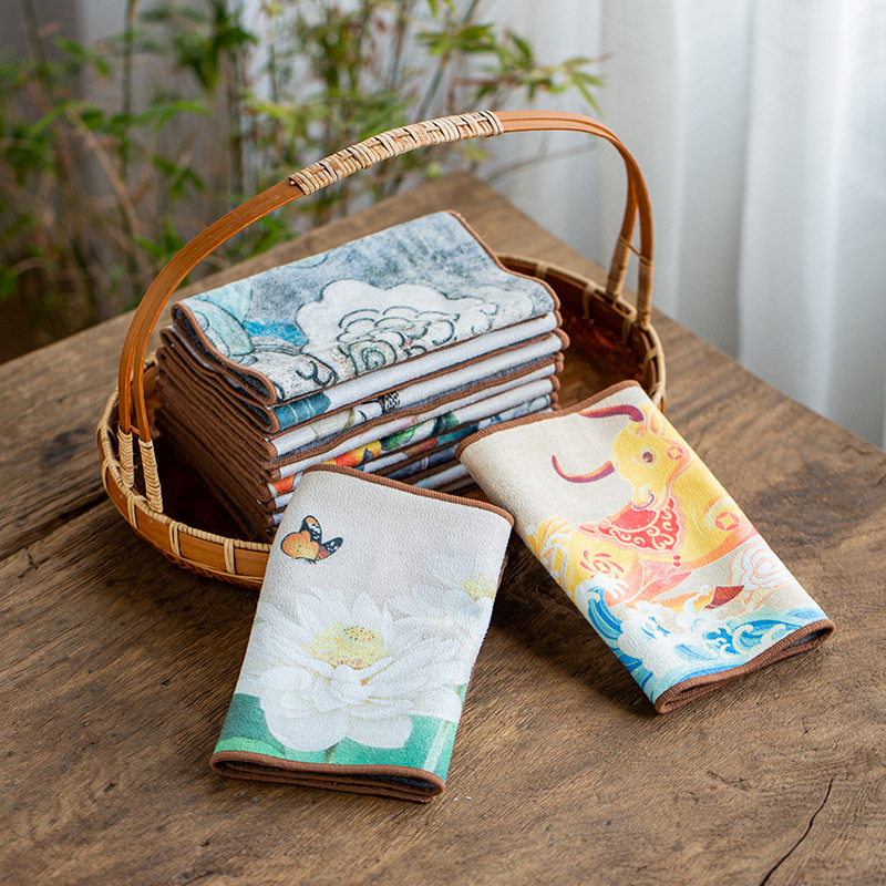 100% medvilnės arbatos rankšluostis, sugeriantis kvadratinis Gongfu arbatos komplektui, su logotipo spauda