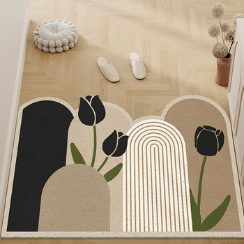 Covoraș de intrare din PVC, cu bucle din sârmă, formă pătrată, model geometric/vegetal