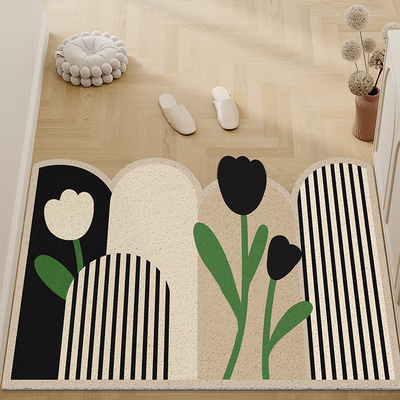 Covoraș de intrare din PVC, cu bucle din sârmă, formă pătrată, model geometric/vegetal