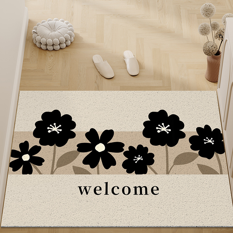 Covoraș de intrare din PVC, cu bucle din sârmă, formă pătrată, model geometric/vegetal