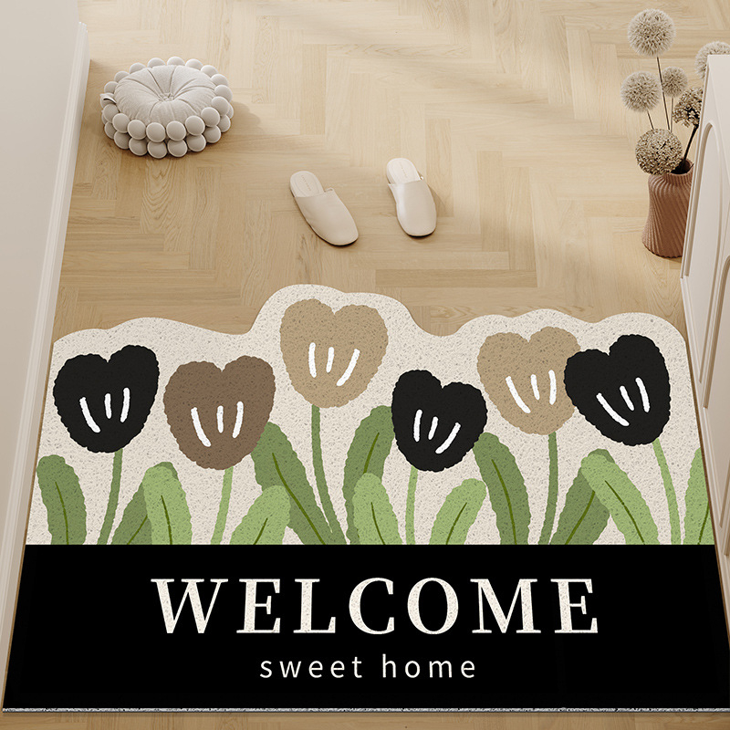 Covoraș de intrare din PVC, cu bucle din sârmă, formă pătrată, model geometric/vegetal