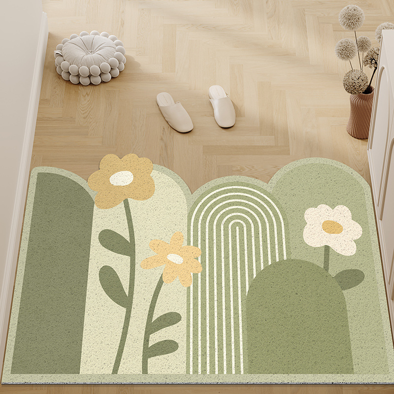 Covoraș de intrare din PVC, cu bucle din sârmă, formă pătrată, model geometric/vegetal