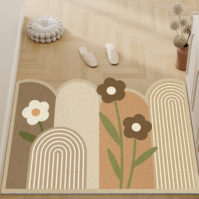 Covoraș de intrare din PVC, cu bucle din sârmă, formă pătrată, model geometric/vegetal