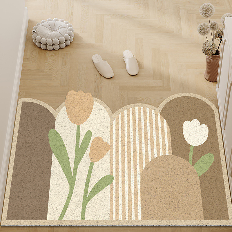 Covoraș de intrare din PVC, cu bucle din sârmă, formă pătrată, model geometric/vegetal