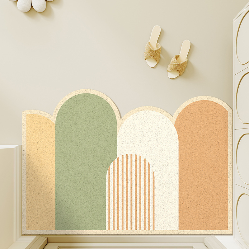 Covoraș de intrare din PVC, cu bucle din sârmă, formă pătrată, model geometric/vegetal