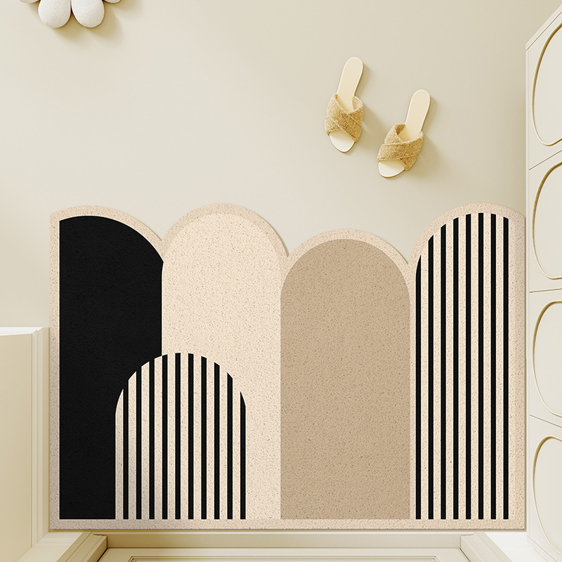 Covoraș de intrare din PVC, cu bucle din sârmă, formă pătrată, model geometric/vegetal