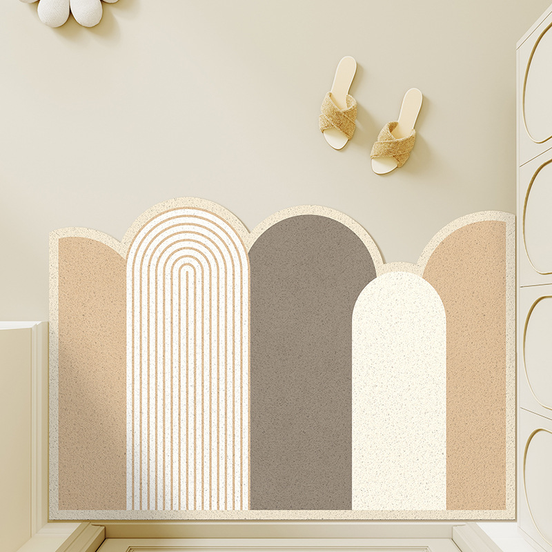 Covoraș de intrare din PVC, cu bucle din sârmă, formă pătrată, model geometric/vegetal