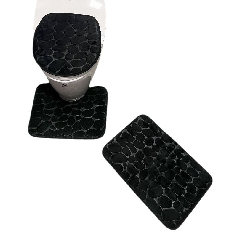 Set de covorașe de baie cu aspect pietre, 3 piese – absorbante, antiderapante, covor 3D pentru baie; material: poliester, textură embosată, lavabil la mașină