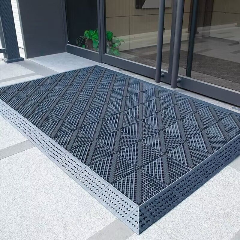 Covoraș antiderapant de intrare exterior, EVA, dreptunghiular, model tip grilă, personalizabil pentru spații comerciale
