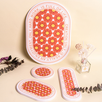 Suport pentru pahare din diatomită și covoraș absorbant pentru chiuvetă, țesut mecanic, model cu plante, lavabil manual